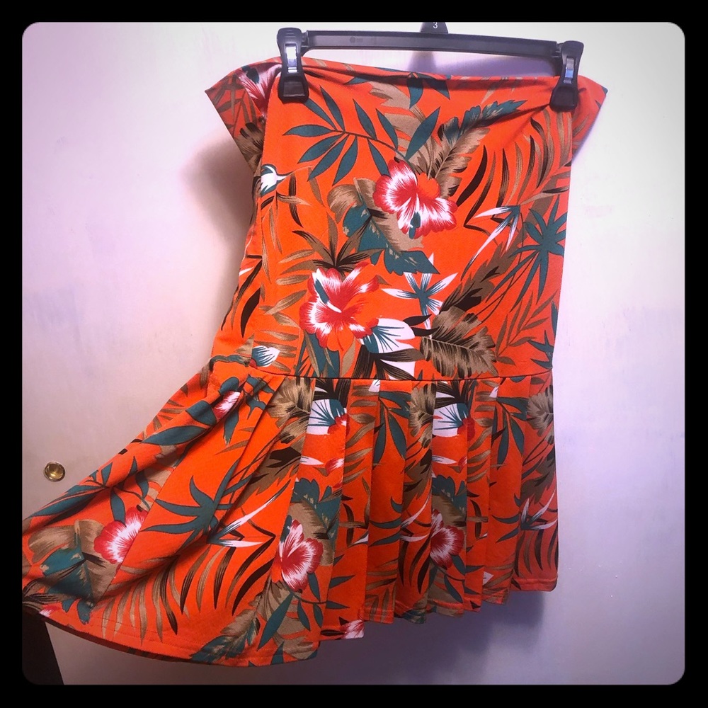 Orange tropical mini skirt
